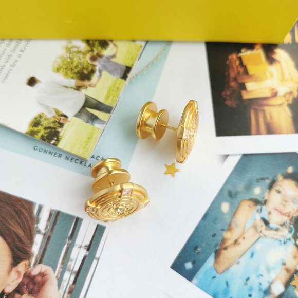 New Julie Vos Astor Cubic Zirconia Disc Stud Earrings Gold - Picture 2 of 4